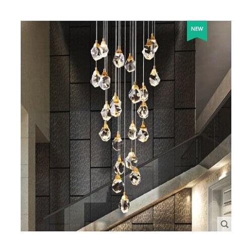 [Ice Crystal] Large chandelier in duplex villa; copper crystal lamp in stairwell of post-modern luxury restaurant; living room a