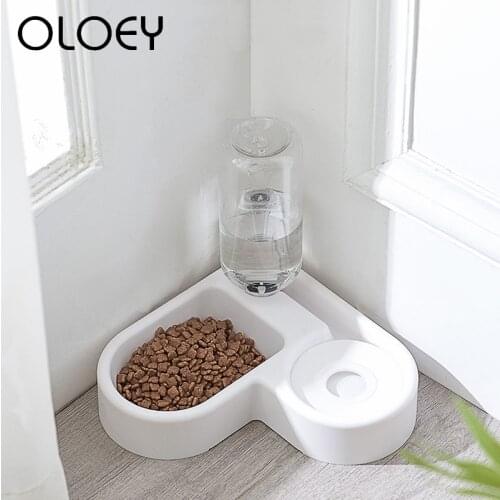 Pet Cat Feeder Bowl Dog Automatic Water Double Bowls Food Wall Corner Save Space Cats 500ml Bottle Drinking Kitten Dogs Products