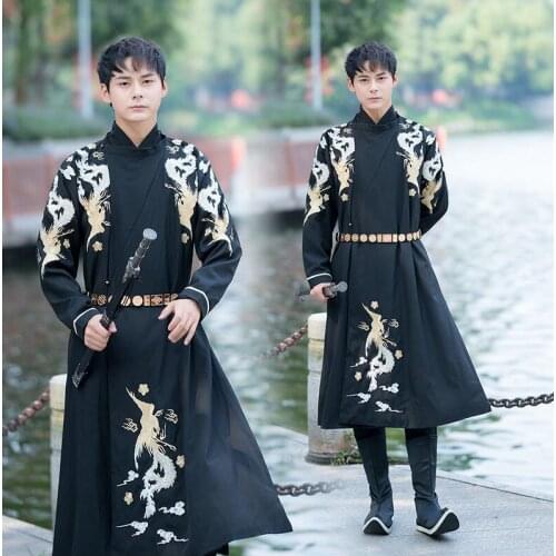 Ming dynasty Royal guards classic embroidery round necked men and women CP couples robe+ leather belt 4 seasons chivalrous