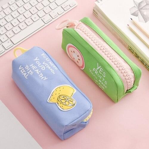 Creative Stationery Fruit Zipper Canvas Pencil Bag Students Large Capacity Storage Pencil Case Office Supplies Kawaii Bag