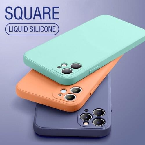 Square Silicone Soft Phone Case For Apple iPhone 13 12 Mini 11 Pro Max X XR XS SE 2020 6 6S 7 8 Plus SE 2020 Shockproof TPU Case