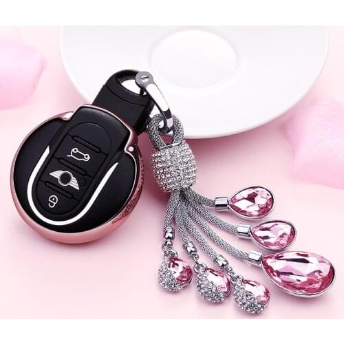 LUNASBORE TPU key cover case for MINI Cooper F56 F55 F54 keyfob Hardtop key cap keychain keyholder accessories Key ring Woman