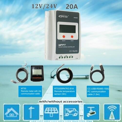 MPPT Solar Controller 12v/24v 20A Solar Panel System KIT Module LED Display EPEVER Regulators + remote met Charge
