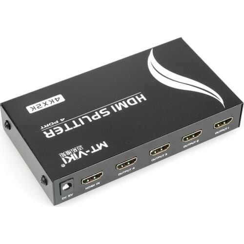 MT-VIKI HDMI Splitter 4K*2K 4 Port Video Distributor 1x4 3D 1 Input 4 HDMI 1.4 HDCP 1.2 Output 5V 2A Power Supply SP144