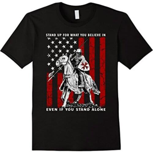 Knight Templar American Flag Battle Horse Mens T Shirt