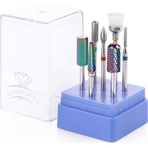 Makartt Nail Drill Bit Set, Tungsten Carbide Diamond Ceramic Nail Drill Bits 7Pcs Remove Gel Polish Poly Nail Extension Gel