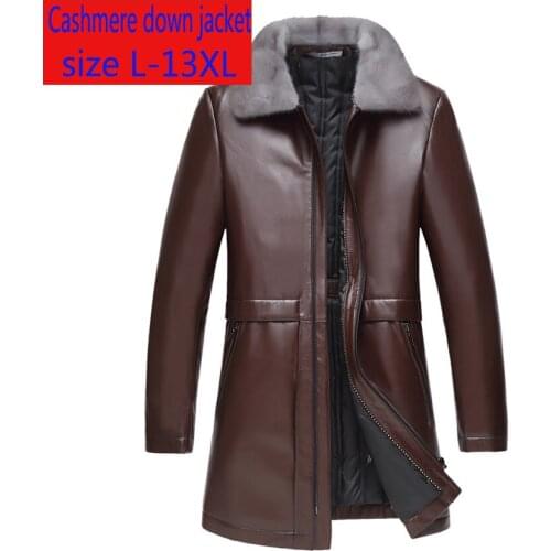 New Super Large Luxury Winter Men Long Sheep Skin Leather Coat Mink Collar Down Jacket Thick Casual Plus Size L-10XL11XL12XL13XL