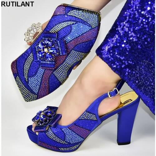 New Decorated with Rhinestone Women Italian African Party Pumps Shoes and Bag African Shoe and Bags Women Italian Buckle Strap