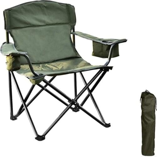 Portable Oversized Fishing Chair with Cooler Bag Folding Camping Chair Steel Frame Collapsible Support 350 lbs Net Weight 11lbs