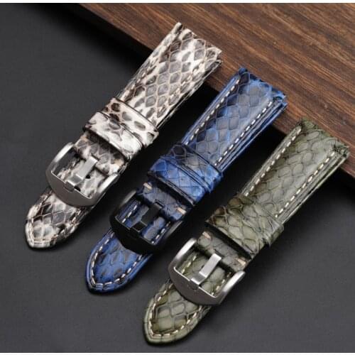 Handmade snakeskin Watchband 20MM 22MM 24MM Black White Green Blue Leather Strap Mens Snakeskin Watch Strap