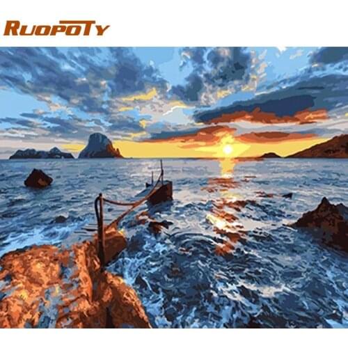 RUOPOTY Frame Sunset Landscape DIY Painting By Numbers Kit Acrylic Paint On Canvas By Numbers Wall Art Picture For Home Decors