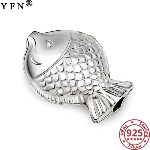 YFN Silver Fish Beads Necklace Pendant Charms Beads Bracelet Jewelry Bracelet Animal Silver Beads Lucky Jewelry Baby Shower Gift