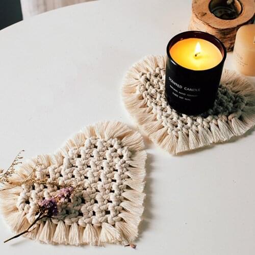 Northern Europe Macrame Cup Pad Bohemia Tablecloth Table Mat Pure Handmade Cotton Braid Non-slip Insulation Mats For Kitchen
