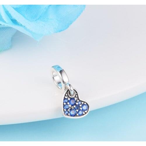 CKK Stellar Blue Heart Charms 925 Original Fit Pandora Bracelets Nacklaces Sterling Silver Beads for Jewelry Making Women DIY