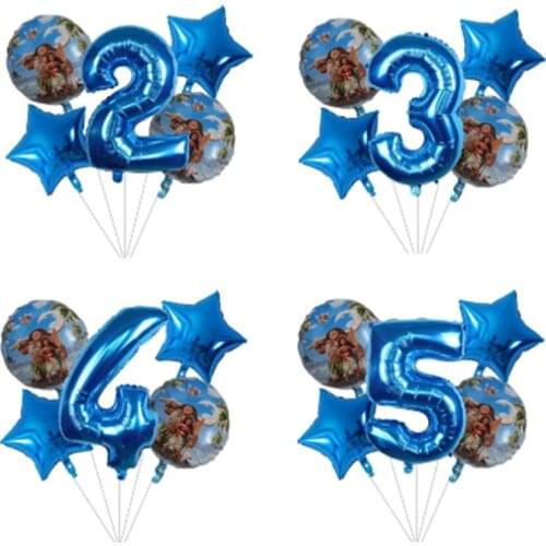5pcs/lot 30 Inch Moana Balloons Blue Number Balloon Supplies Cute Princess Moana Theme Birthday Party Decoration Kids Toys Gift