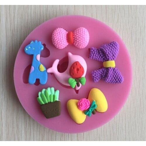 Cute bow dolphin giraffe chocolate cake decorating tools DIY cooking fondant silicone mold baking Paste Mold T0439