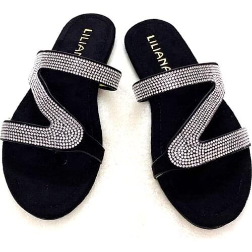 Summer New Womens Sequins Rhinestones Slides Fashion Female Bling Slippers Ladies Outside Beach Sandals