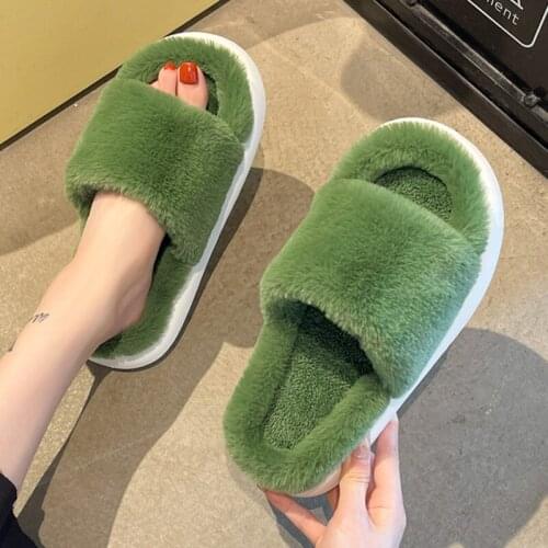 New Winter House slippers Women EVA Anti-slip Coral Fleece Indoor Plush Slippers Women Shoes Platform Shoes Warm Slide Solid