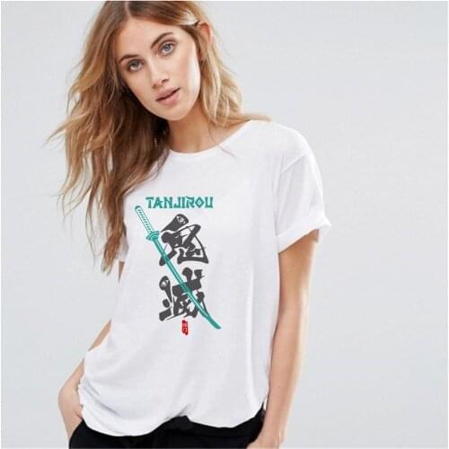Demon Slayer Anime Kimetsu No Yaiba Letter Print Women Tshirt Streetwear Harajuku Hip Hop Cartoon Short Sleeve Female Clothes