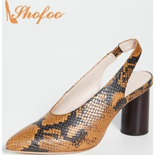 Slingbacks Elastic Band Snakeskin Pumps Woman Adult Pointed Toe Super High Round Heels Ladies Shoes Plus Size 14 15 Mature 2021