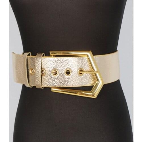 2021 new female irregular metal buckle PU leather lychee pattern decoration with woolen wool overcoat waistband seal belt