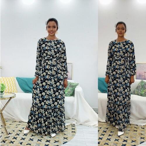 Abaya Women Flower Printed Long Dress Arab Jilbab Turkish Muslim Maxi Robe Turkish Ramadan Islamaic Dubai Gown Ethnic Vintage