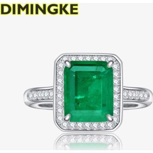 DIMINGKE Natural 6*8MM Emerald Ring 100% S925 Sterling Silver Woman Jewelry Wedding Cocktail Party