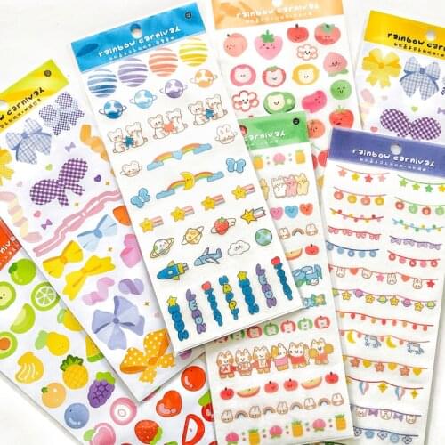 1 Sheet Ribon Fruit Rabbit Rainbow Carnival Decorative Sticker Home Album Phone Decoration Label Sticker