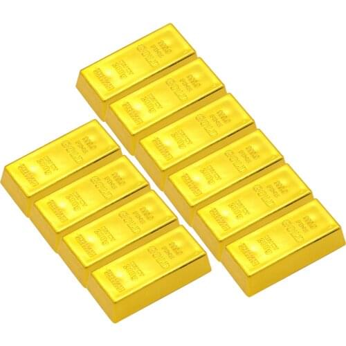 10Pcs Artificial Fake Plastic Fine Gold Bar Bullion Paper Weight Prop Halloween Fancy Party Decoration Display Kids Toy Gifts