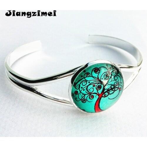 12pcs /lot (Mixed 12 styles) Jiangzimei Tree of life silver Indian henna bracelets Mandala Flower Art Glass bangle for womenn