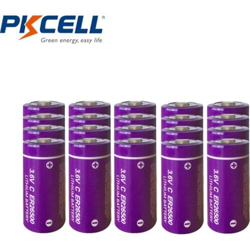 20Pcs/PKCELL 3.6V C size Lithium Battery ER26500 9000Mah Li-SOCl2 Battery