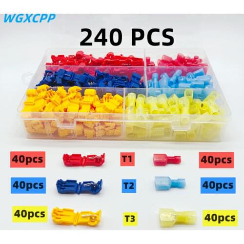240pcs boxed T-type terminal block, wire and cable connection clip,quick peel-free connector plug, household appliance accessory