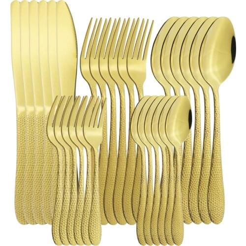 30pcs Gold Dinnerware Cutlery Set Stainless Steel Set Flatware Knives Dessert Fork Coffee Teaspoons Kitchen Party Tableware Set