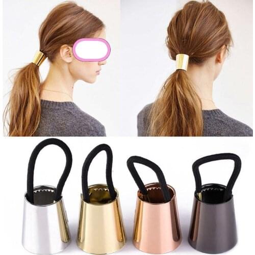 4 Colors Chic Hair Clip Woman Girls Metal Elastic Ponytail Holder Hair Cuff Wrap Tie Band Ring Rope