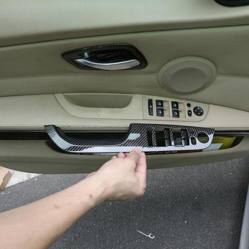 4pcs Carbon Fiber Style ABS Plastic Car Window Lift Switch Decor Cover Trim for BMW E90 E92 3 Series 2005-2012 Models Accessorie