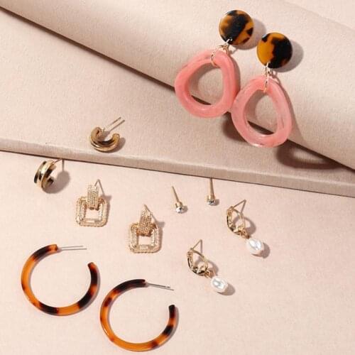 50%HOT6 Pairs Women Skin-friendly Fashion Jewelry Acrylic Leopard Print Earrings Set for Party