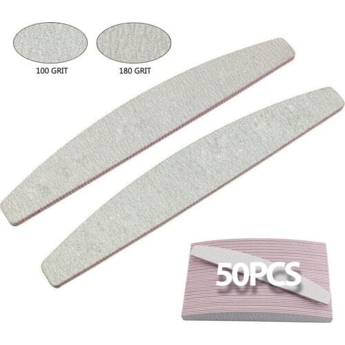 50PCS Professional Nail File 100/180 Half Moon Sand Polishing Tool For Manicure Tool Pedicure Art File Gel Nail Polish Sandpaper