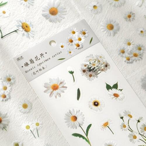 6 Pcs Tulip Daisy Flowers Kawaii Aesthetic Happy Planner Diary Journal Stationery Scrapbooking Stickers Travel Art Supplies