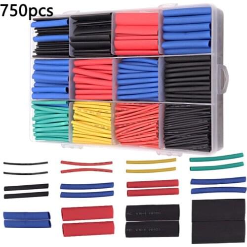 750pcs Assortment Electronic Wrap Wire Cable Insulated Polyolefin Heat Shrink Tube Ratio Tubing Insulation Shrinkable Tubes