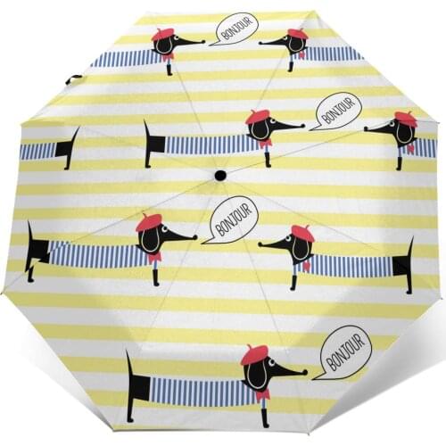 Automatic Umbrella Rain Women Three-folding Umbrella Dachshund French Dressed Dog Windproof Umbrella Female Waterproof parasol