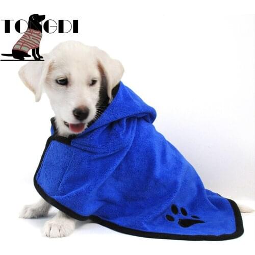 TONGDI Pet Puppy Dog Cat Shower Bathrobe Bath Towel Mat Wearing Clothes Super Absorbent Reusable Diaper Travel Eco-friendly