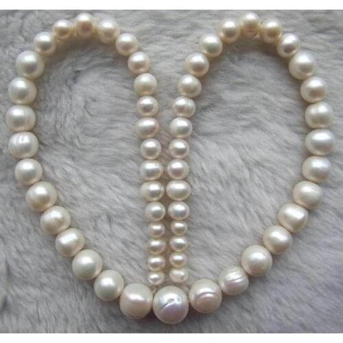 Free shipping Miss00189 About 6mm-12mm White Freshwater Pearl Graduated Round Loose Beads 15.5"