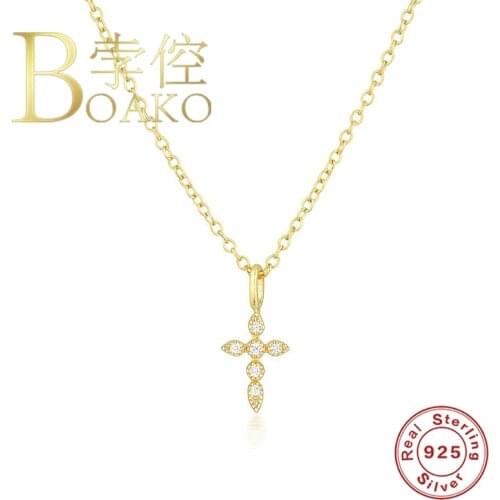 BOAKO Ins Cross Necklace For Women 925 Sterling Silver Jewelry Necklace Charms Gargantilla Plata De Ley 925 Collares #10.7