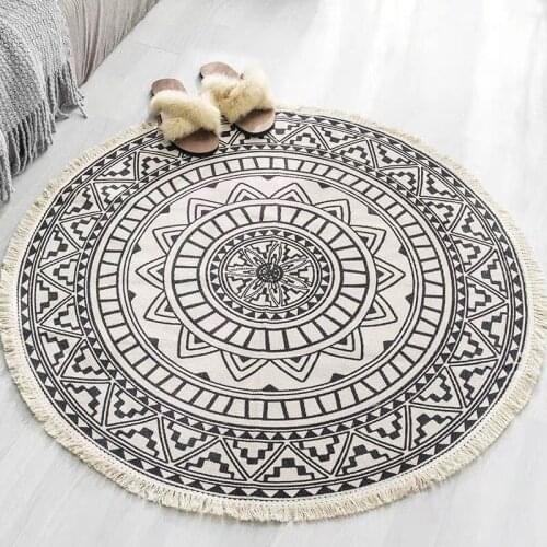 Cilected Nordic Large Round Carpet Ethnic Cotton Linen Tassel Rugs Mandala Macrame Carpets For Living Room Bedroom Floor Mats