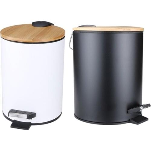 3/5L Wooden Flip Step Trash Can Garbage Rubbish Bin Waste Container Organizer for Bathroom Kitchen Office