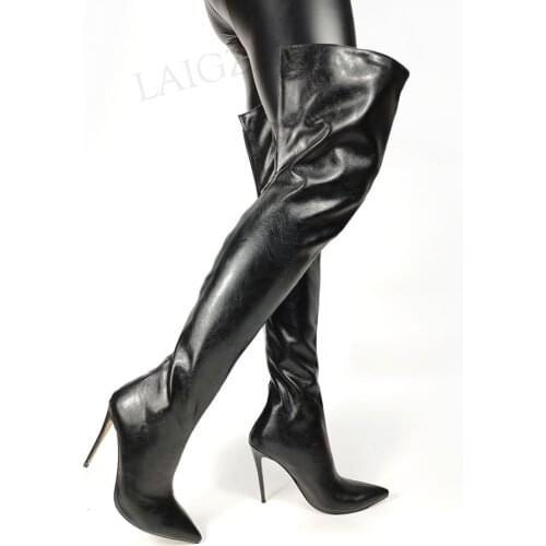 DOBANER Women Thigh High Boots Zip Back Stiletto High Heels Over Knee Boots Donne Stivali Unisex Shoes Woman Plus Size 42 43 45