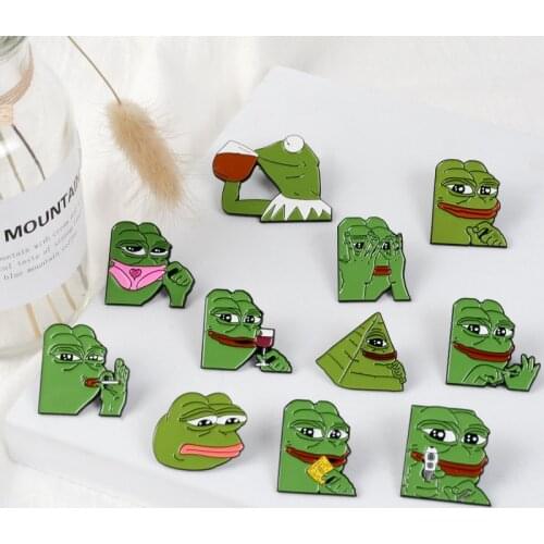 Pepe the Frog Meme Enamel Pins Shooting Pyramid Thinking Drinking Funny 11 Styles Animal Brooch Badge Jewelry Gifts for Friends
