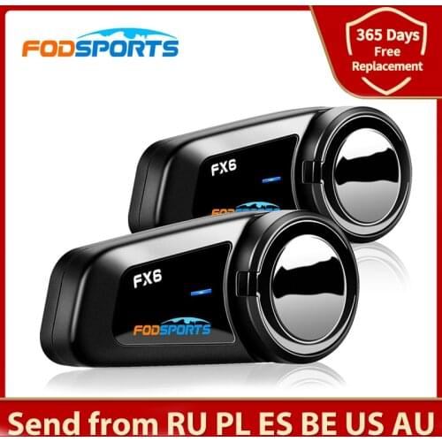 Fodsports 2 pcs FX6 Helmet Intercom Motorcycle Helmet Bluetooth Headset 6 Rider 1000m Group BT Interphone Intercomunicador FM