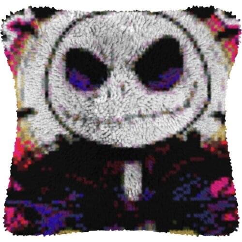 Skull Pillow Case Canvas Acrylic Yarn Latched Hook Pillow Kits Crochet Cushion Cover Latch Hook Cushion