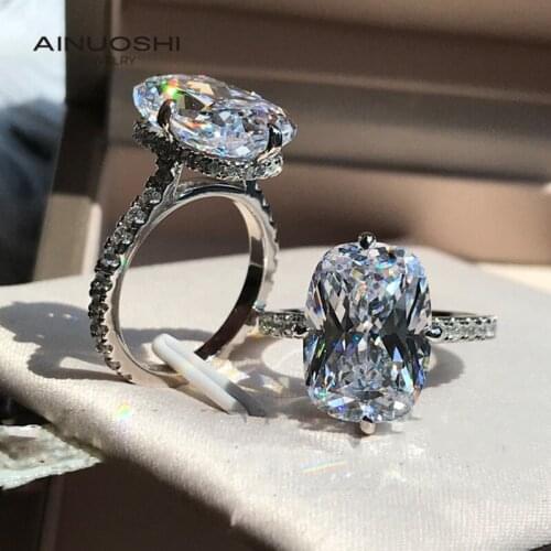 AINUOSHI Cushion Rectangle 10x14mm SONA Diamond Silver Engagement Rings Gifts For 925 Sterling Silver Exquisite Rings